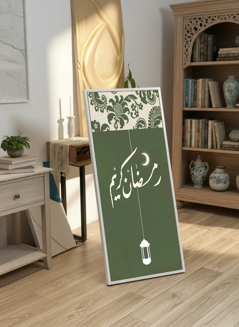 LOWHA Canvas Wall Art on Wooden Frame with White Floating Frame and Back Stand Featuring Ramadan Kareem Design